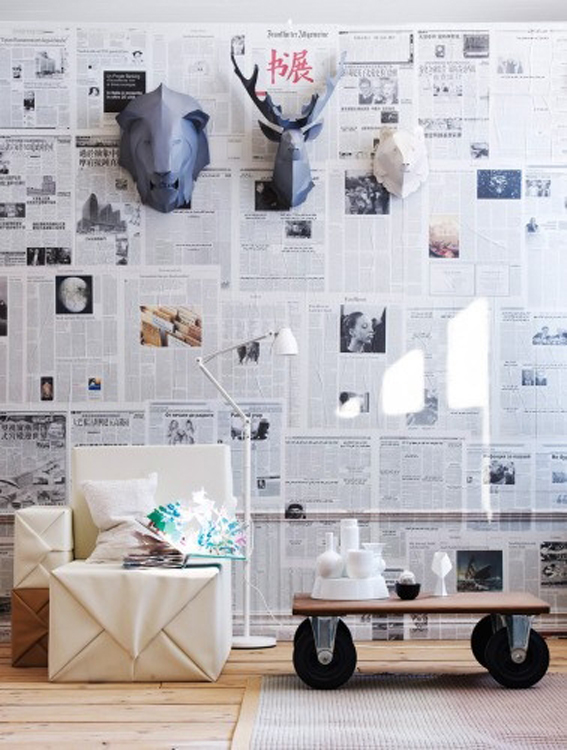 paredes con papel periódico
