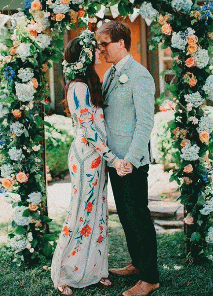 vestido novia boda folk estampado
