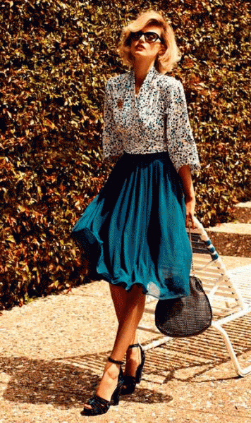 trendy style skirt falda blue vintage retro outfit