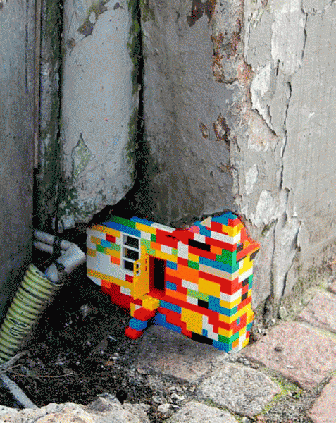 arte urbano lego pared original curioso divertido colorido