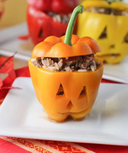 cocina comida receta halloween divertida fácil sana pimientos rellenos