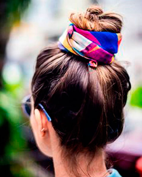 pañuelo, recogido, pelo, moño, outfit, trendy, style