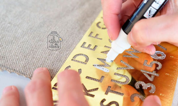 cortina, estor, paso a paso, plantilla de letras, decoracion de tela, tutorial